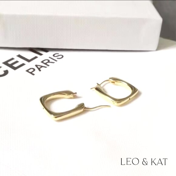 Square Huggie Earrings in Gold and Silver. 925 Sterling Silver. #1060 - Picture 4 of 6